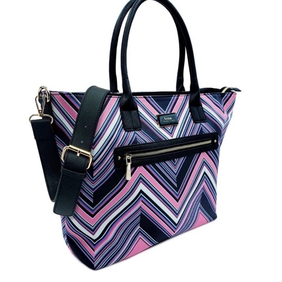TRINA TURK Medium Sized Tote Pastel Chevron Print in Vegan Leather NWT! - Picture 2 of 9